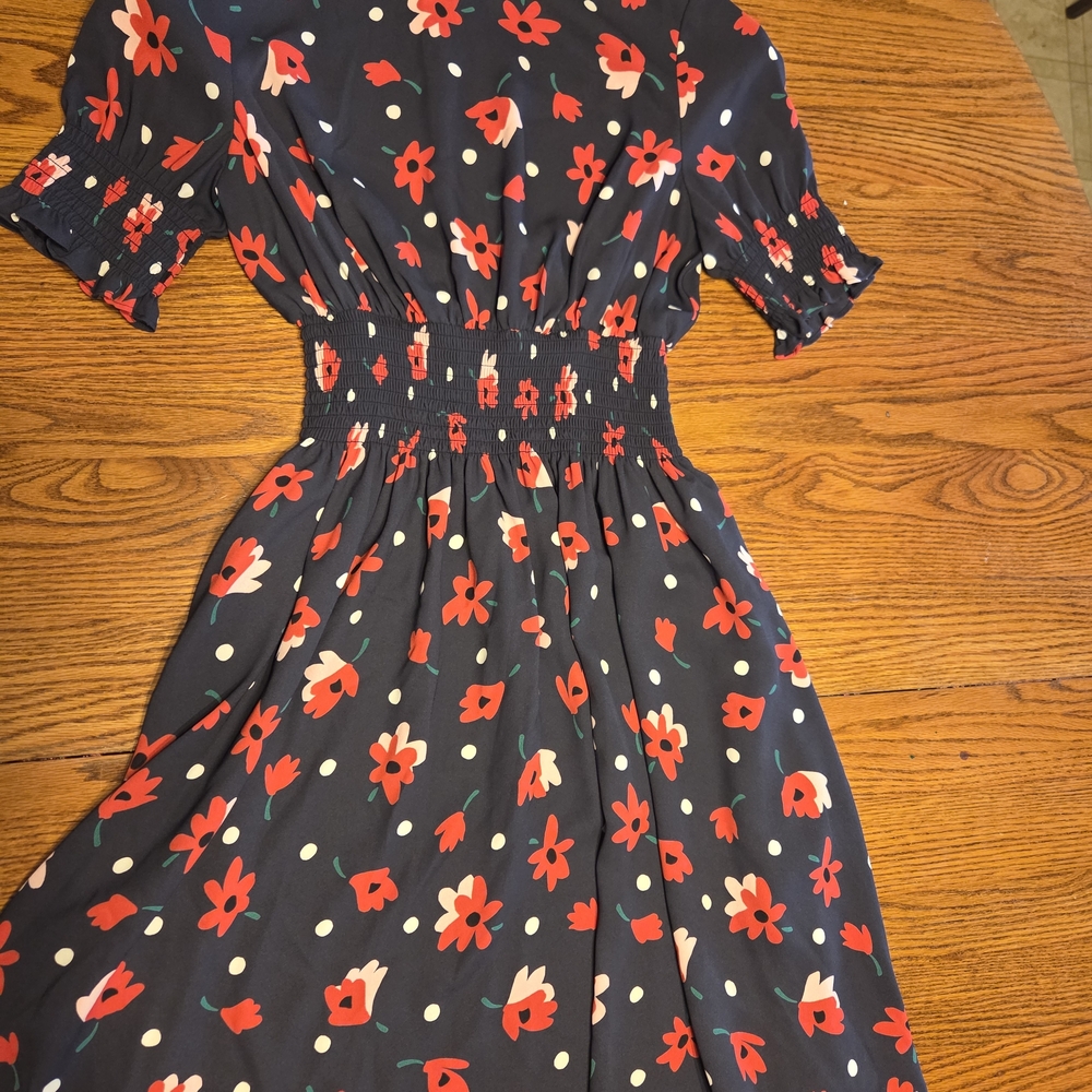 kate spade Navy Midi Dress with Red & Cream Floral Print